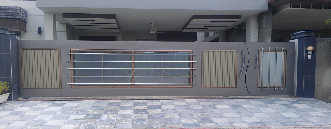 Fancy fabricated steel door with glass interior