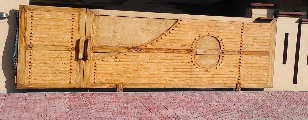 Wood colored modern sliding entrance gate